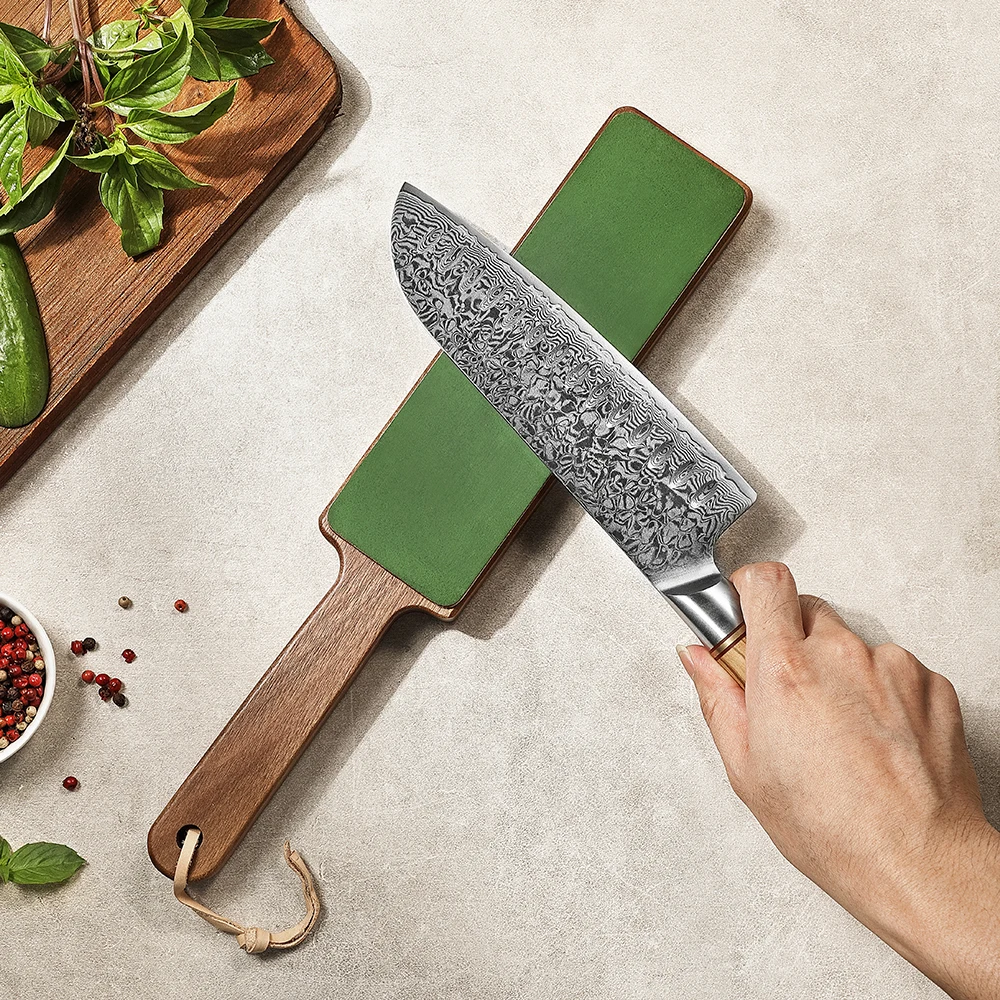 Xinzuo 1pc doppelseitiger Leders chärfer pflanzlich gegerbtes Rindsleder Holzgriffe Stropping Block Polier leder Strop für Messer Image