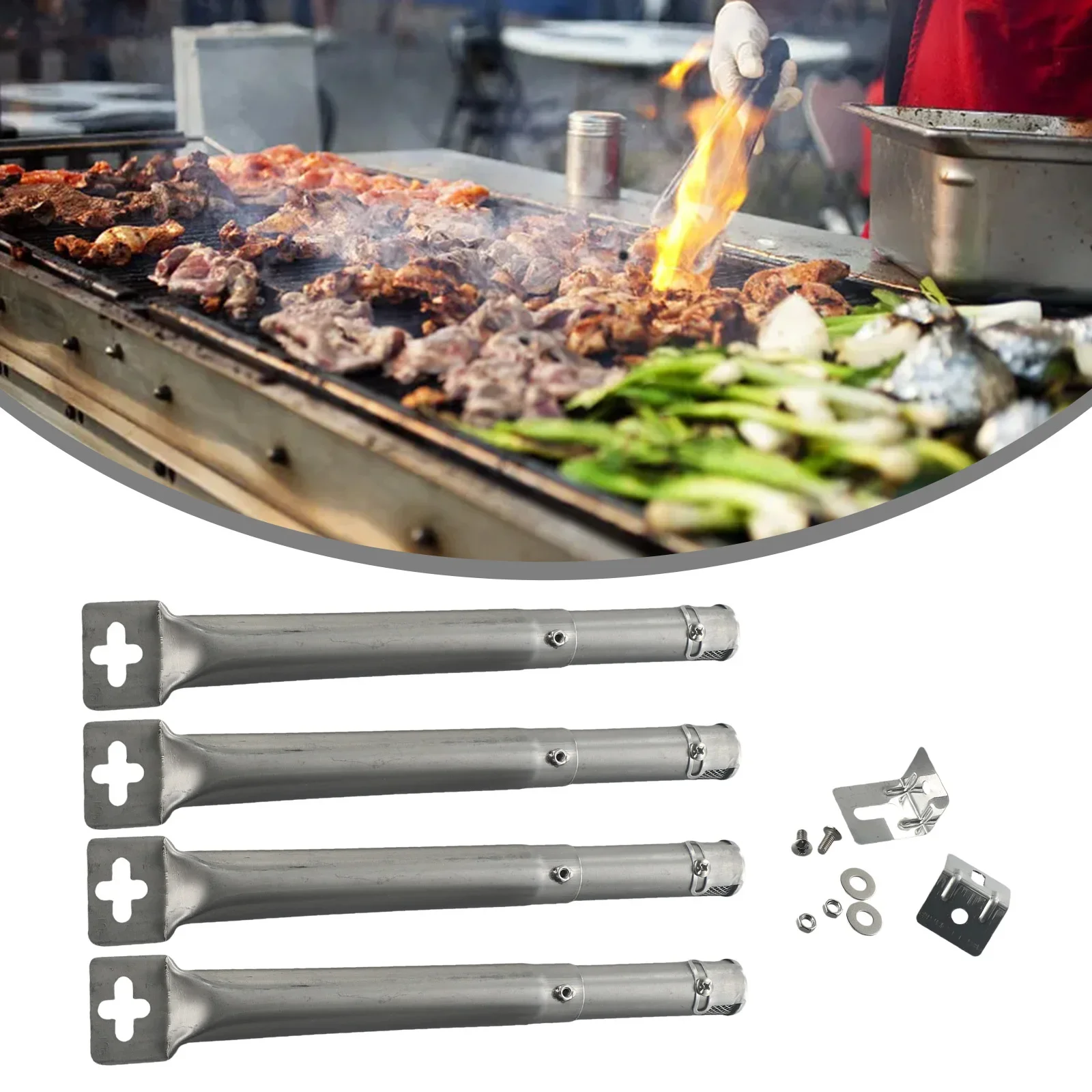 4 Stücke Universal Edelstahl Garten Rohr Brenner Outdoor BBQ Grill Heavy Duty Grill Raucher Gasgrill Brenner Räucherei Image