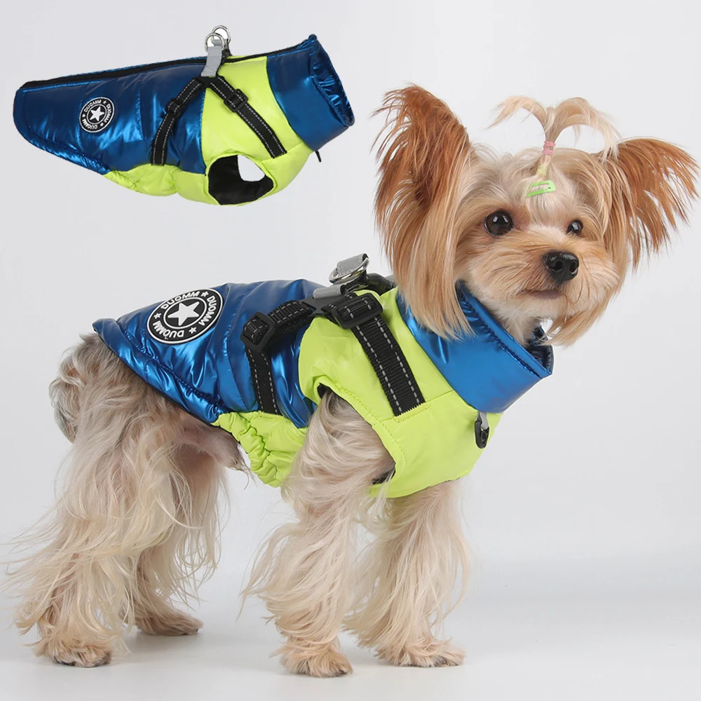 Mode Yorkshire Welpen Hund Mantel Jacke mit Geschirr Winter Warme Haustier Kleidung für Kleine Hunde Chihuahua Mantel mascotas Kleidung Image