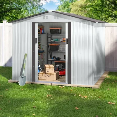 Outdoor Storage Shed, Large Metal Lockable Outdoor Storage Shed with Sliding Doors and Air Vent ,