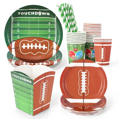 125 Pcs Football Plates and Napkins Set Serve 25,Football Disposable Tableware Set, Football