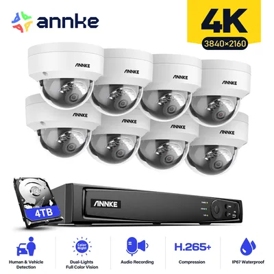 ANNKE 8CH 4K Ultra HD POE Network Video Security System 8MP H.265 NVR With 4/8pcs 8MP Weatherproof