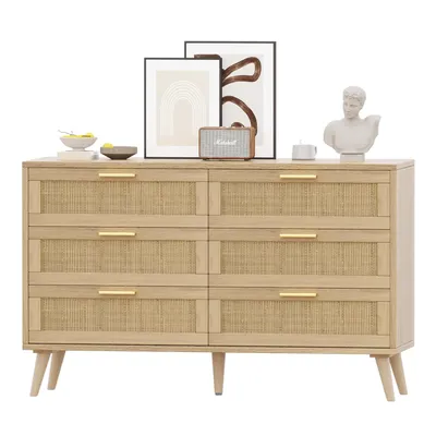 Drawer Double Dresser for Bedroom Rattan Chest of Dressers Modern Wooden Dresser Chest with Golden