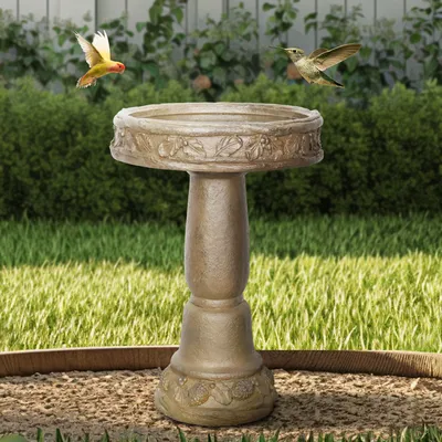 16.3" Diameter x 23.8" H Outdoor Vintage Cement Garden Bird Pond, Concrete Pedestal Birdbath and