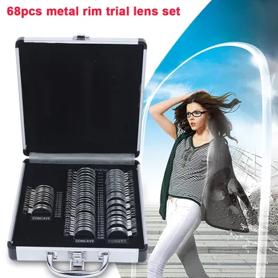 68PCS Optical Trial Lens Set Optometry Kit Ophthalmic Lenses Ophthalmology Kit Trial Frame Metal Rim