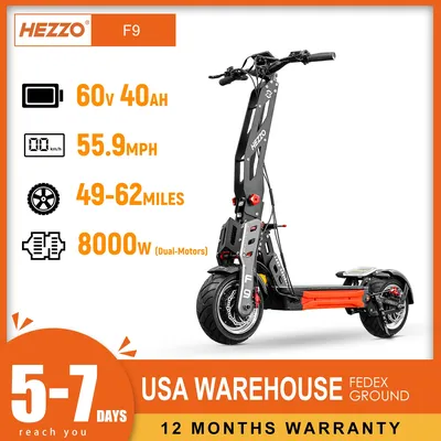 HEZZO 60v 8000w Electric Scooter F9 40ah Lithium Battery Dual Motor US Warehouse NFC Off-Road