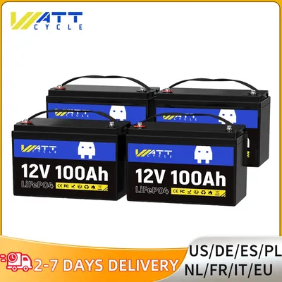 Wattcycle 12V 100Ah Lithium Iron Phosphate Battery Four Packs Rechargeable Electric Portable Power