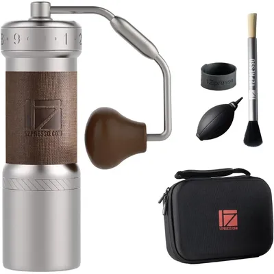 Manual Coffee Grinder Silver with Carrying Case,Foldable Handle, Numerical External Adjustable