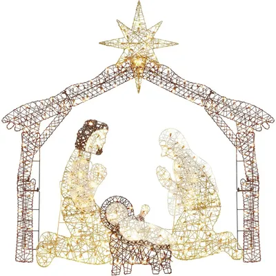 Illuminate Outdoor Scenes of The Birth of Jesus, Decorate The Sacred Family Courtyard for Christmas,