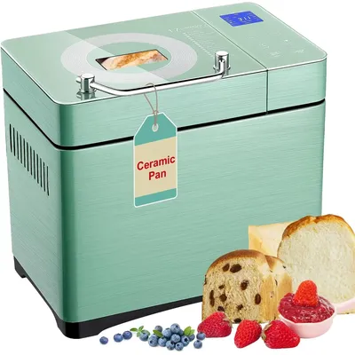 2.2LB Programmable Ceramic Pan Bread Machine, 17-IN-1 Dual Heaters Bread Maker with Sourdough,