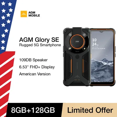 AGM-Glory American Version 5G Rugged Smartphone, 8 + 256GB, 20MP Night Vision, 6.53 "FHD, NFC, Dual