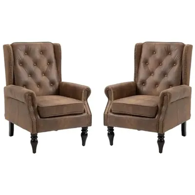 Modern Armchair Set of 2 High Wingback Accent Chairs with Microsuede Fabric Comfortable Cushioned