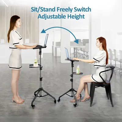 Portable Projector Floor Stand Adjustable Height Projector Tripod Stand with 2 Shelves, Laptop