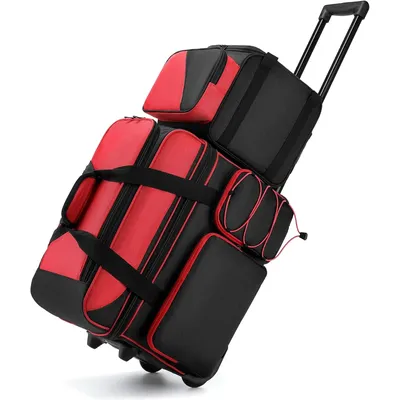 3 Ball Bowling Bag With Wheels, Bowling Bag 3 Ball Roller with Multi-Pockets, Rolling 3 Bowling Ball