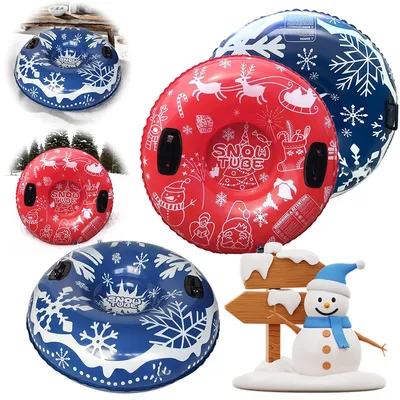 Inflatable Snow Sled with Handles Waterproof Winter Inflatable Snow Tube Sledge Circle Ski Circle