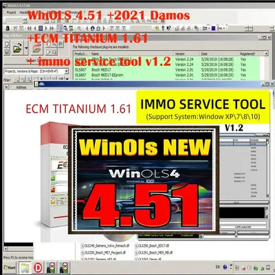 WinOLS 4.51 With Plugins vmware +2021 Damos +ECM TITANIUM+ immo service tool v1.2+ ECU Remapping