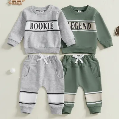 2024-09-18 Lioraitiin Infant Baby Boys Set Long Sleeve Crew Neck Letters Print Sweatshirt with