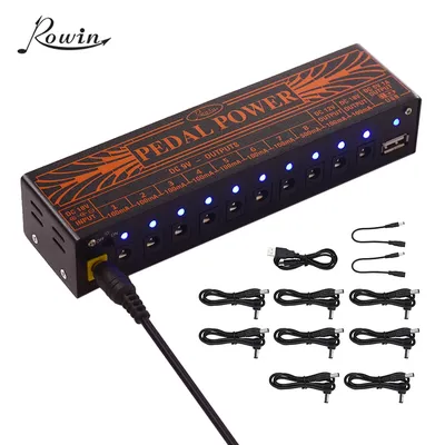 Rowin Compact Size Guitar Effect Power Supply Station 10 Isolated DC Outputs for 9V 12V 18V Guitar