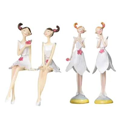 Girl Figurines Table Decor 2Pieces Craft Statues Resin Sculpture Table Decor Aesthetic Figurines