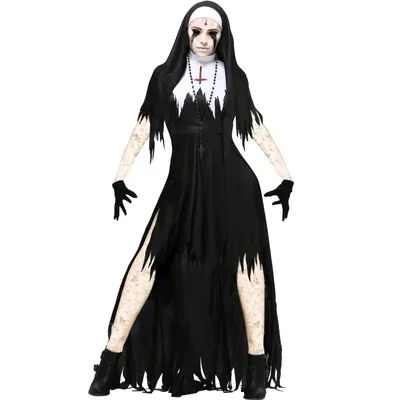 Halloween Costume with Hat Gloves Vampire Demon Costume Cross Print Long Dress Party Costume Women