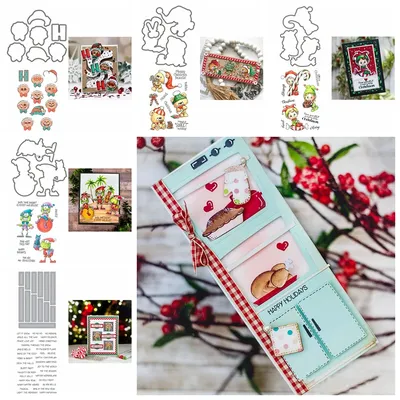 Bears Kids Outline Cutting Dies and Clear Stamps Sweet Holiday Wishes for DIY Scrapbooking Christmas