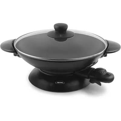 Electric Wok with Tempered Glass Lid Easy Clean Nonstick,Cooking Chopsticks,Tempura and Steaming