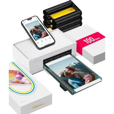 4x6'' Photo Printer, Phone Printer 100 Sheets & 3 Cartridges,