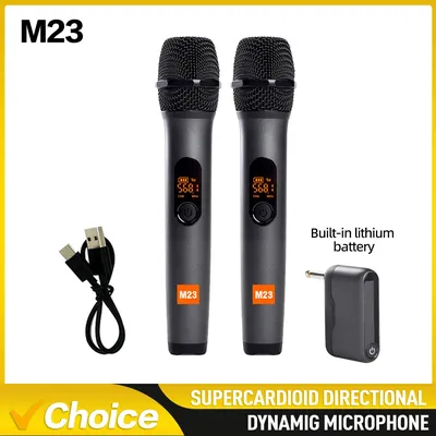 M23 UHF 2 Channel Wireless Microphone System with Rechargeable Receiver Cordless Handheld Mic for