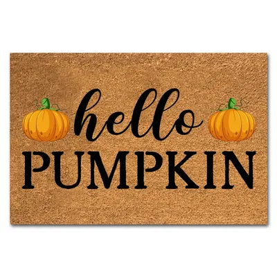 Funny Coir Doormat Hello Pumpkin Halloween Thanks Giving Decor Mat Welcome Front Porch Decor Doormat