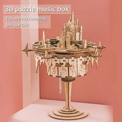 3D Wooden Puzzles Music Box kits You are My Sunshine Castle Building Model DIY Crafts Birthday Gift