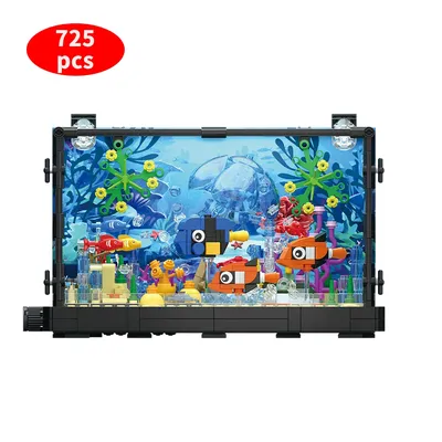 Idea Fish Tank Building Block Set with Light，Aquarium, Marine Life, Jellyfish And Turtle Ecological