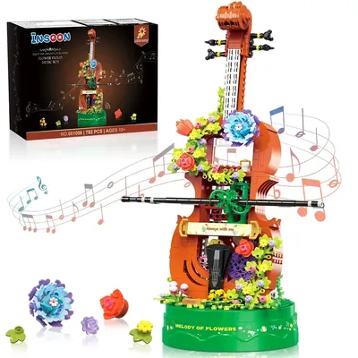 Flowers Violin Music Box Building Set with Led- Bouquet Instrument with Gear Driven Sytem Decor