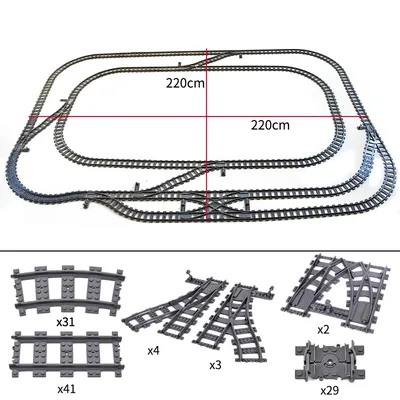 MOC Creative Expert Ideas City Train Tracks Straight Curved Switch Crossings Rails Bricks Building