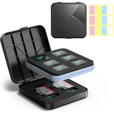 18 Slots Memory Card Case Holder for 10 SD Cards 6 TF Cards and 2 CF Cards Protective Case with