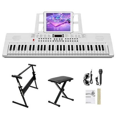 GEP-110 (BD-663D) 61 key with illuminated light+Z-shaped bracket+white electronic piano stool