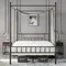 Metal Canopy Platform Bed Frame Four-Poster Canopied Bed Mattress Foundation with Headboard and