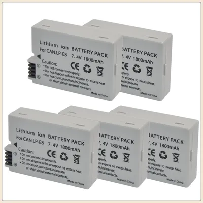 For Canon EOS 550D 600D 650D 700D Kiss X4 X5 X6i X7i Rebel T2i T3i T4i T5i 5-Pack 1800mAh LP-E8