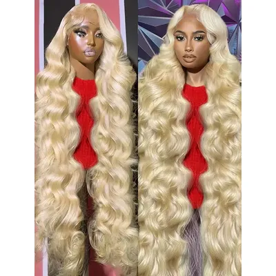 42 Inches 613 Honey Blonde 13x6 HD Transparen Body Wave Lace Frontal Human Hair Wig Colored Human Hair Lace Front Wig For Women