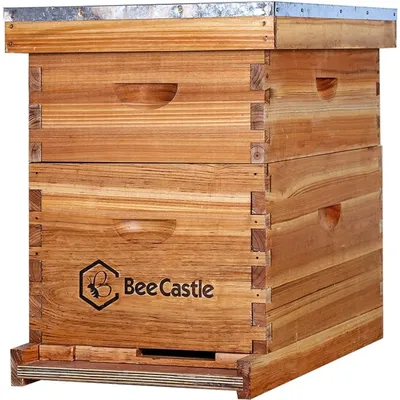 10-Frames Complete Beehive Kit, 100% Beeswax Coated Bee Hive Includes Frames and Beeswax Coated