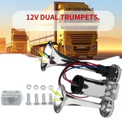 12V 600DB Super Loud double barrel electric air horn Kit, Truck horn speakers for cars, SUVs,