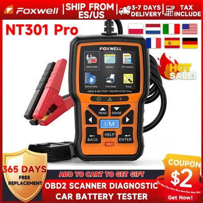 Foxwell NT301 Plus Car Engine OBD2 Scanner Diagnostic Code Reader Car Battery Tester 4 in 1 Check