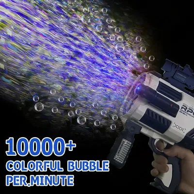 Rechargable Automatic Bubble Machine Gun, No Dip Automatic Bubble Machine With Colorful Lights,