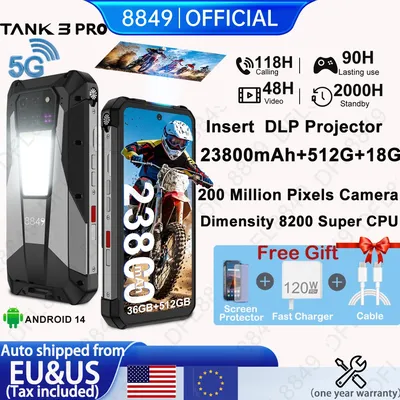 8849 Tank 3 Pro Unihertz Rugged Projector Smartphone 23800mAh 5G Android14 Outdoor Phone 512GB+36GB 120W Fast Charging Dual Sim