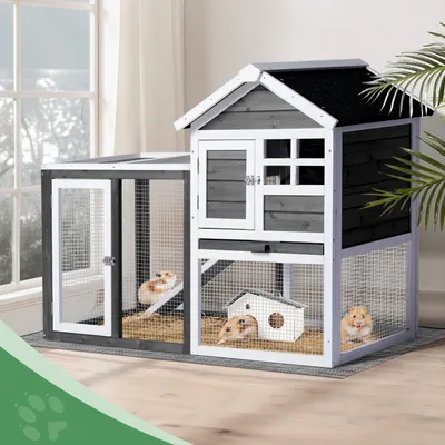 Wooden Rabbit Hutch Outdoor Chicken Coop Indoor Bunny Cage with Run, Guinea Pig House Pet House with