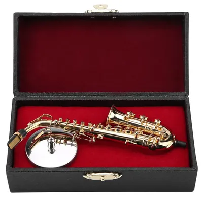 Miniature Gold-Plated Alto Saxophone Replica Model with Stand & Case - Musical Instrument Ornament