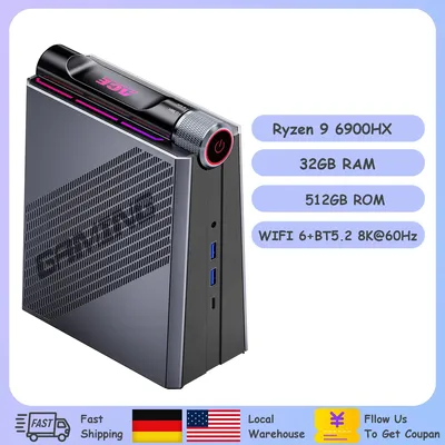 Mini PC Gaming AMD Ryzen 9 6900HX(8C/16T up to 4.9 GHz)32GB DDR5 1TB NVME PCIe3.0 SSD AMD Radeon