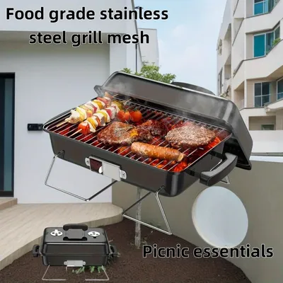 Portable Outdoor BBQ with Covered Carbon BBQ Folding BBQ Home, portable 21 "charcoal BBQ with hot