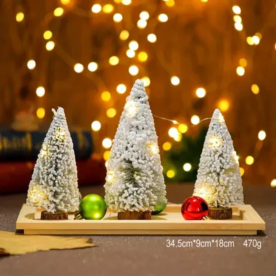 3pcs/set Mini Christmas Tree White Snow Trees Small Pine Tree For Xmas New Year Winter Party Home