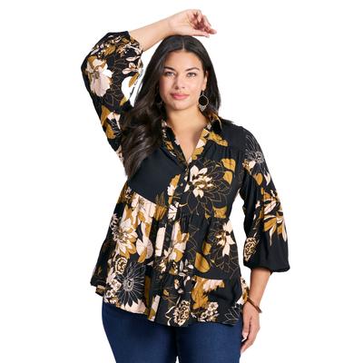 Plus Size Women's Flora Blouson Slv Tiered Tunic by Avenue in Rustic Flora (Size 20)