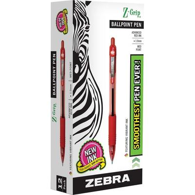 Zebra Z-Grip Retractable Ballpoint Pen, 1 mm Pen Point Size - Red Ink (ZEB22230) Pack of 12 Zebra®